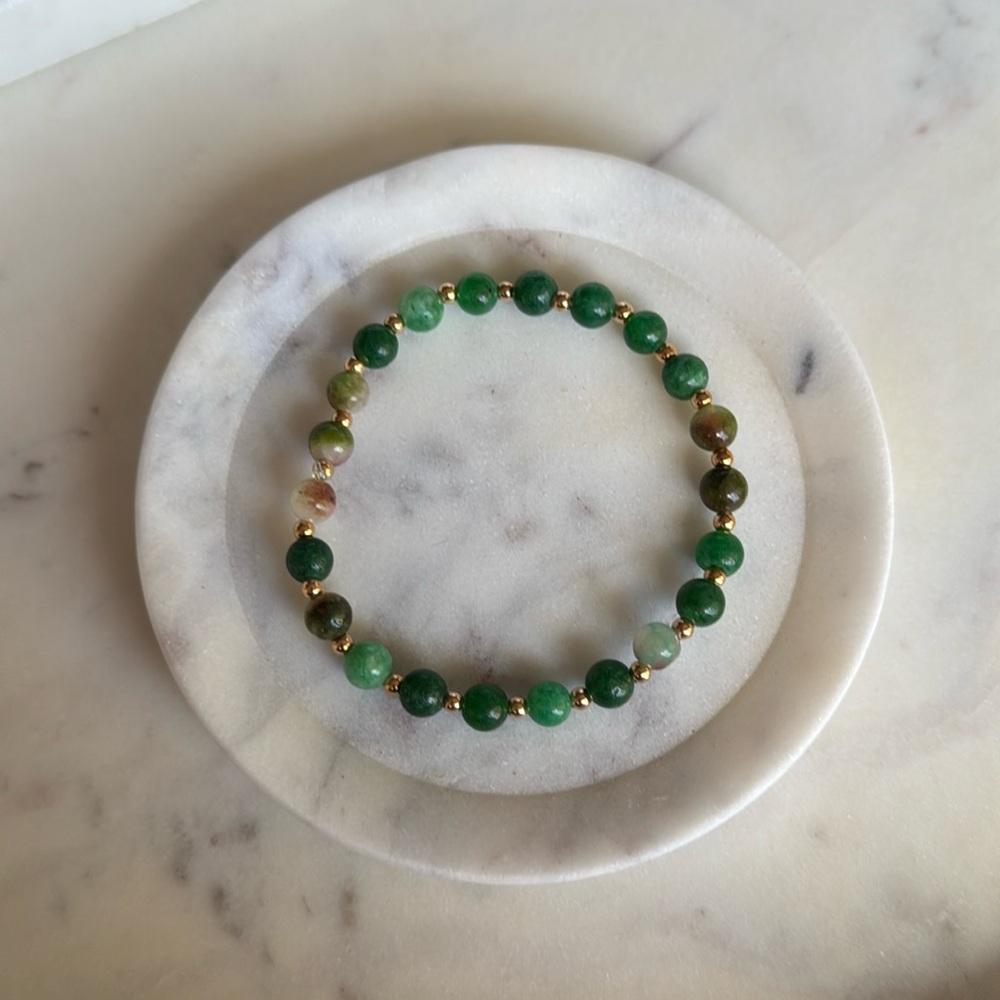 Natural Jade Bead Stretch Bracelet 7"